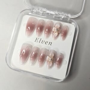Elegant Pink Brown and White 3D Flower Handmade Press On Nails Set